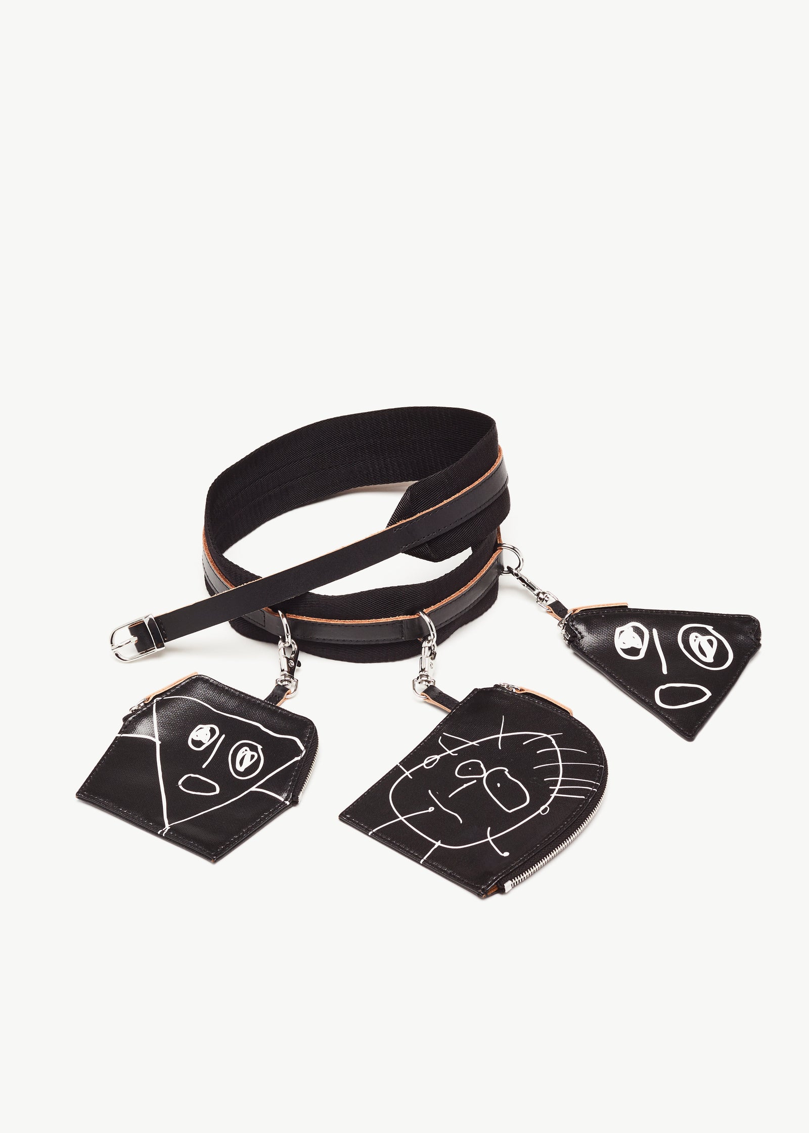 "PILI AND BIANCA" BLACK LEATHER CROSSBODY BELT WITH WALLETS